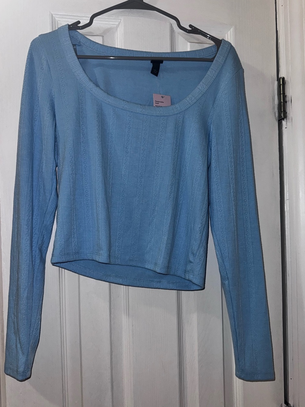 Wild Fable Blue Pointelle Long Sleeve Crop Top Size L NWT